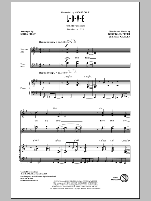 L-O-V-E (arr. Kirby Shaw) (SATB Choir) von Natalie Cole