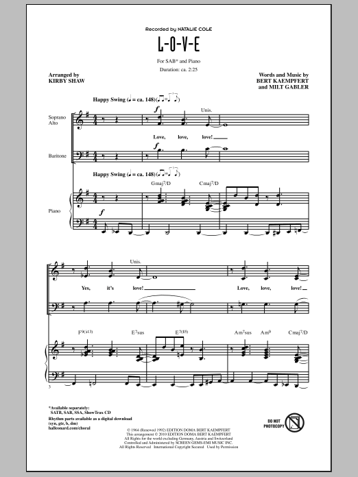 L-O-V-E (arr. Kirby Shaw) (SAB Choir) von Natalie Cole