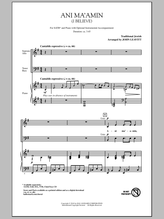 Ani Ma'amin (I Believe) (SATB Choir) von John Leavitt