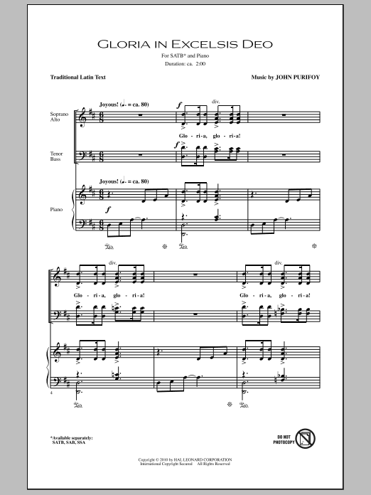 Gloria In Excelsis Deo (SATB Choir) von John Purifoy