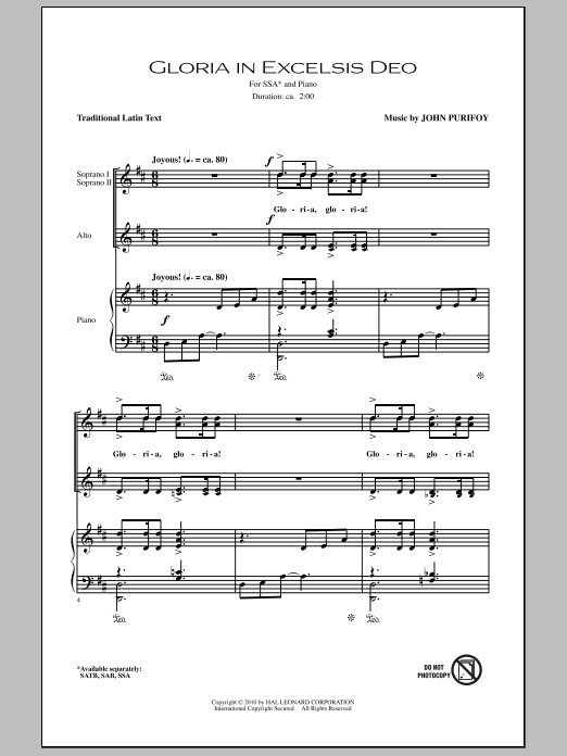 Gloria In Excelsis Deo (SSA Choir) von John Purifoy