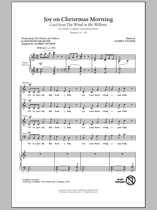 Joy On Christmas Morning (Carol from The Wind In The Willows) (SATB Choir) von Audrey Snyder
