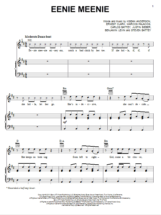 Eenie Meenie (Piano, Vocal & Guitar Chords (Right-Hand Melody)) von Sean Kingston & Justin Bieber