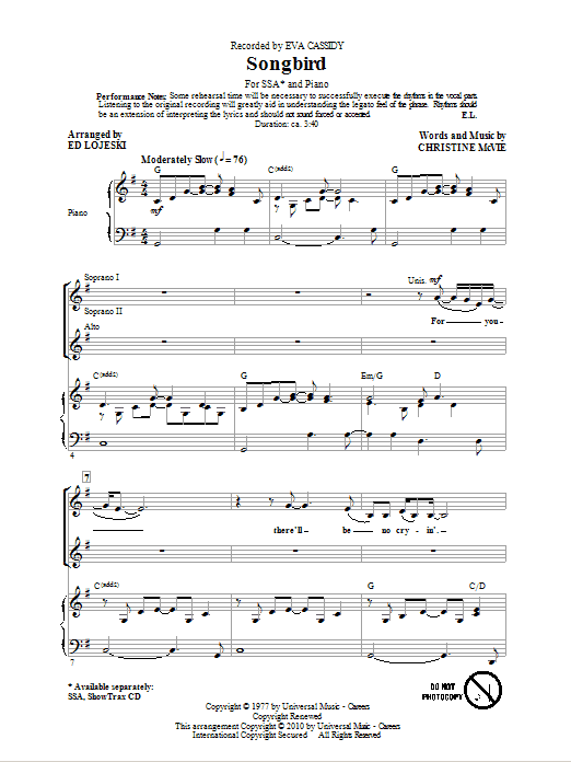 Songbird (SSA Choir) von Ed Lojeski