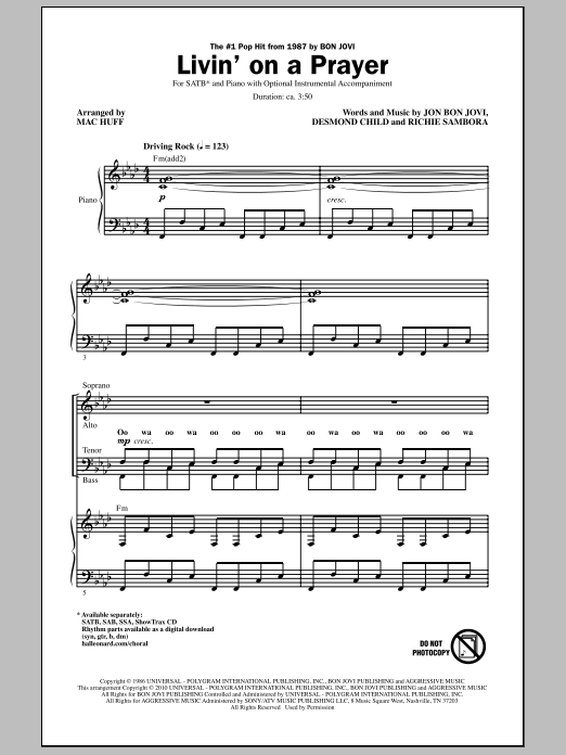 Livin' On A Prayer (arr. Mac Huff) (SATB Choir) von Bon Jovi