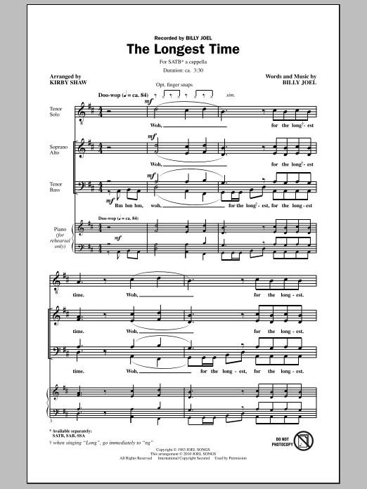 The Longest Time (SATB Choir) von Kirby Shaw