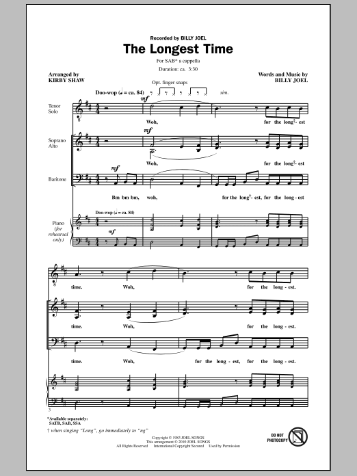 The Longest Time (SAB with Tenor Solo) (arr. Kirby Shaw) (SAB Choir) von Billy Joel