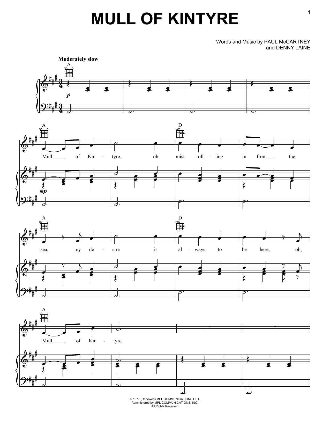 Mull Of Kintyre (Piano, Vocal & Guitar Chords (Right-Hand Melody)) von Paul McCartney & Wings