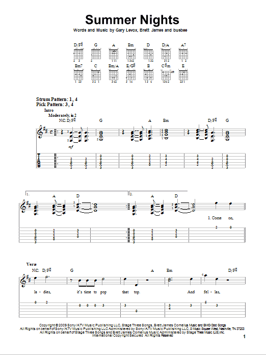 Summer Nights (Easy Guitar Tab) von Rascal Flatts