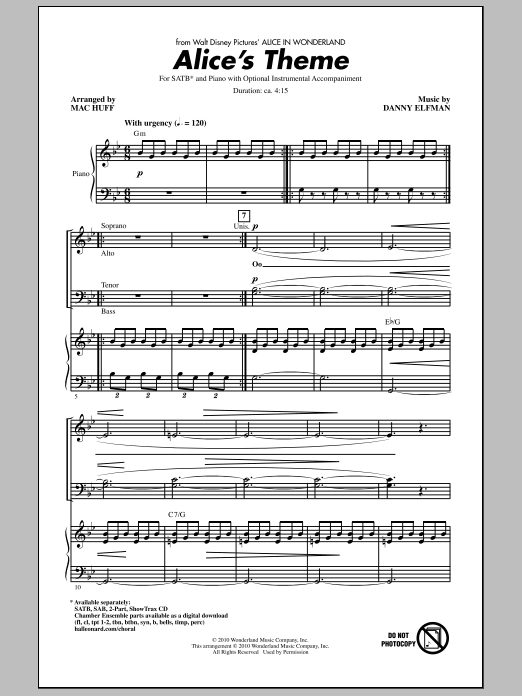 Alice's Theme (from Alice In Wonderland) (arr. Mac Huff) (SATB Choir) von Danny Elfman