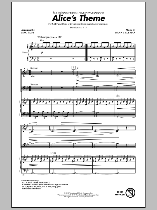 Alice's Theme (from Alice In Wonderland) (arr. Mac Huff) (SAB Choir) von Danny Elfman