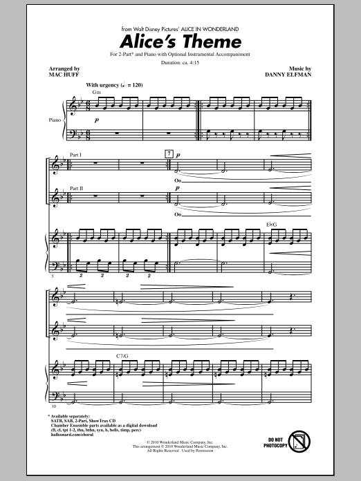 Alice's Theme (from Alice In Wonderland) (arr. Mac Huff) (2-Part Choir) von Danny Elfman