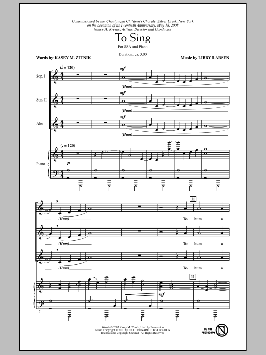 To Sing (SSA Choir) von Kasey M. Zitnik