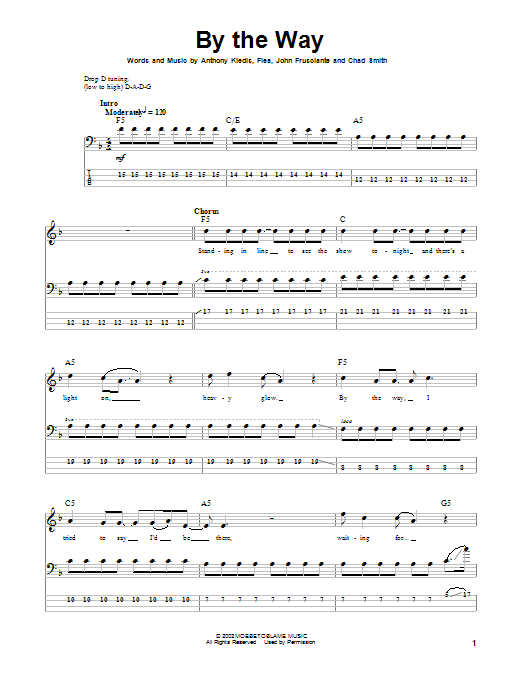 By The Way (Bass Guitar Tab) von Red Hot Chili Peppers