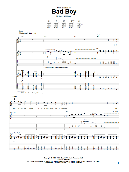 Bad Boy (Guitar Tab) von The Beatles