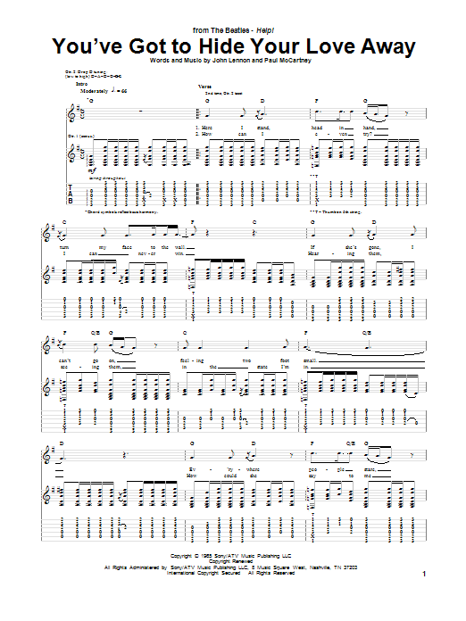 You've Got To Hide Your Love Away (Guitar Tab) von The Beatles