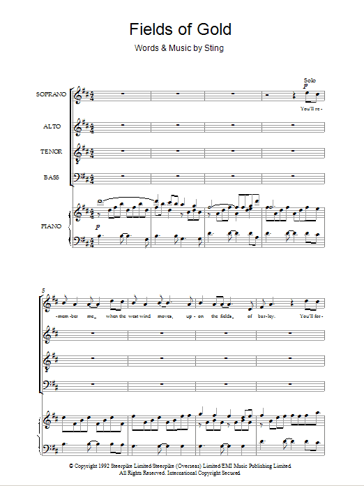 Fields Of Gold (SATB Choir) von Sting