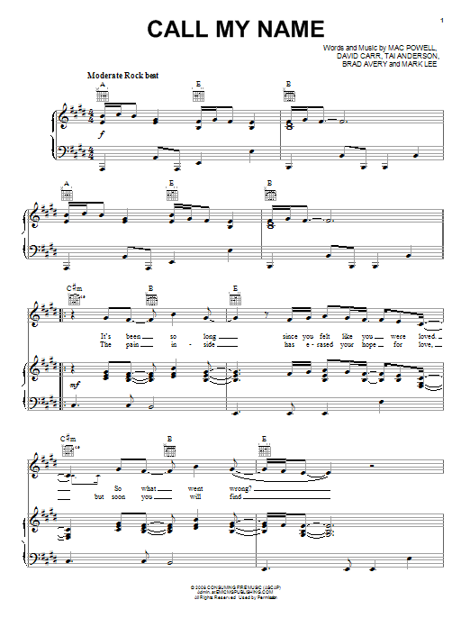 Call My Name (Piano, Vocal & Guitar Chords (Right-Hand Melody)) von Third Day