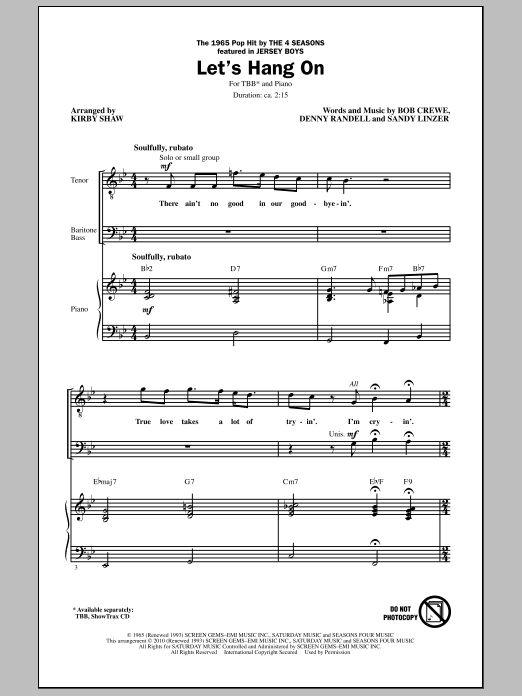 Let's Hang On (TBB Choir) von Kirby Shaw