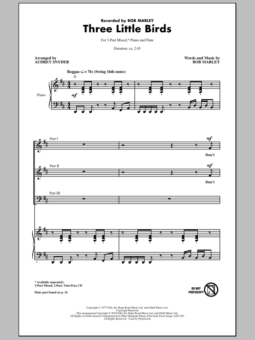 Three Little Birds (arr. Audrey Snyder) (3-Part Mixed Choir) von Bob Marley