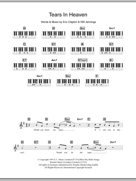 Tears In Heaven (Piano Chords/Lyrics) von Eric Clapton