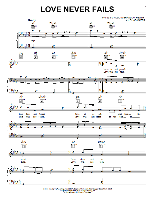 Love Never Fails (Piano, Vocal & Guitar Chords (Right-Hand Melody)) von Brandon Heath