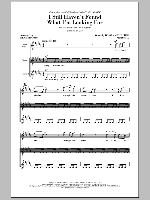 I Still Haven't Found What I'm Looking For (from NBC's The Sing-Off) (SATB Choir) von Deke Sharon