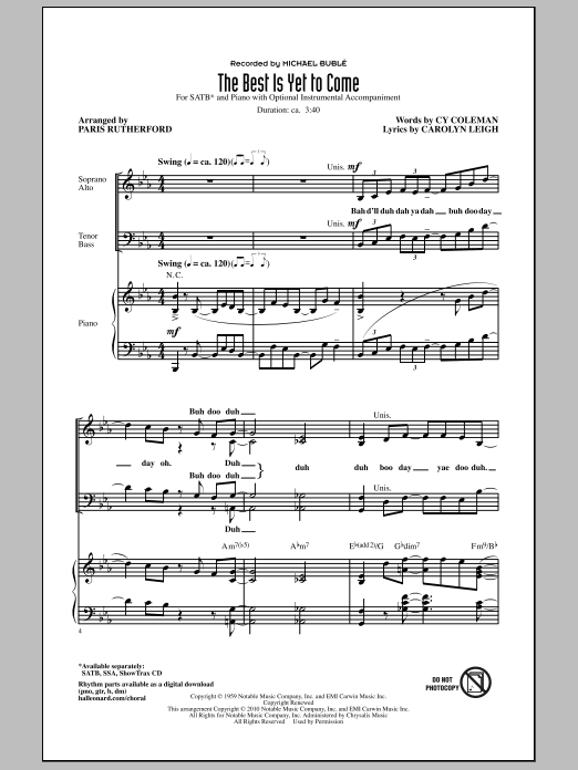 The Best Is Yet To Come (SATB Choir) von Paris Rutherford