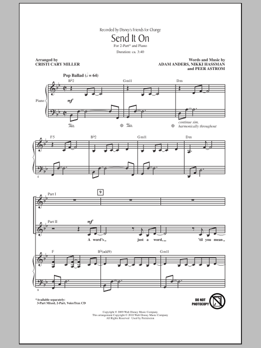 Send It On (arr. Cristi Cary Miller) (2-Part Choir) von Disney's Friends for Change