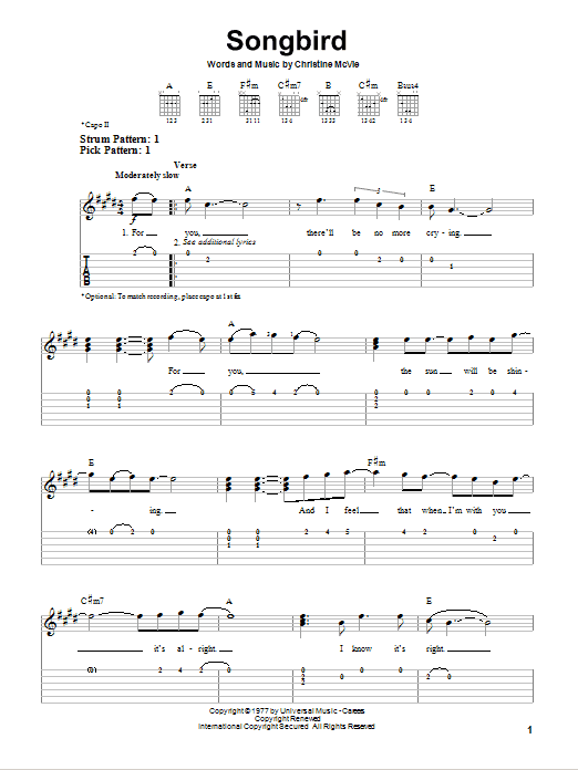 Songbird (Easy Guitar Tab) von Fleetwood Mac