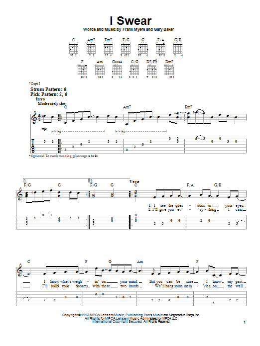I Swear (Easy Guitar Tab) von John Michael Montgomery