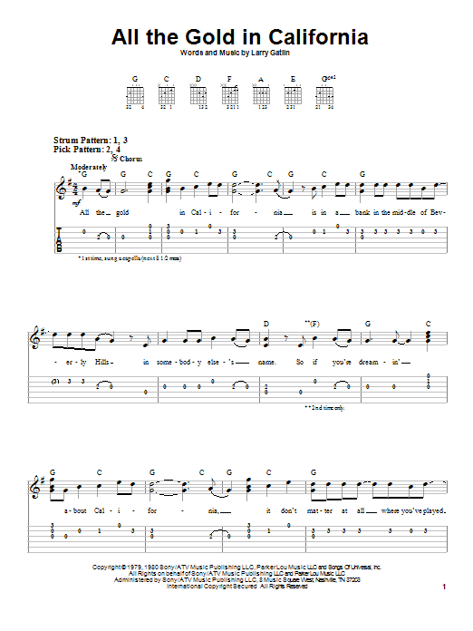 All The Gold In California (Easy Guitar Tab) von The Gatlin Brothers