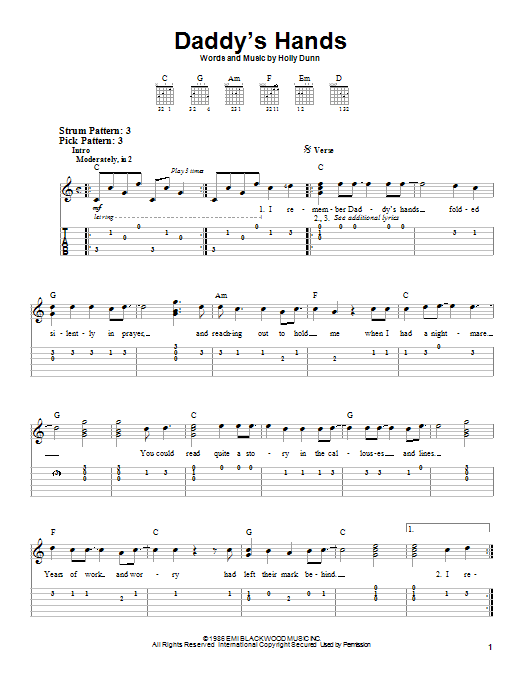 Daddy's Hands (Easy Guitar Tab) von Holly Dunn