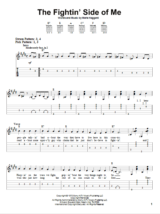 The Fightin' Side Of Me (Easy Guitar Tab) von Merle Haggard