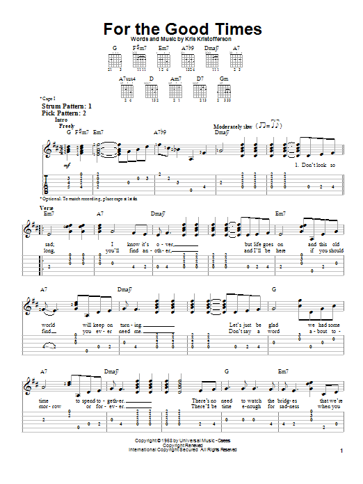 For The Good Times (Easy Guitar Tab) von Ray Price