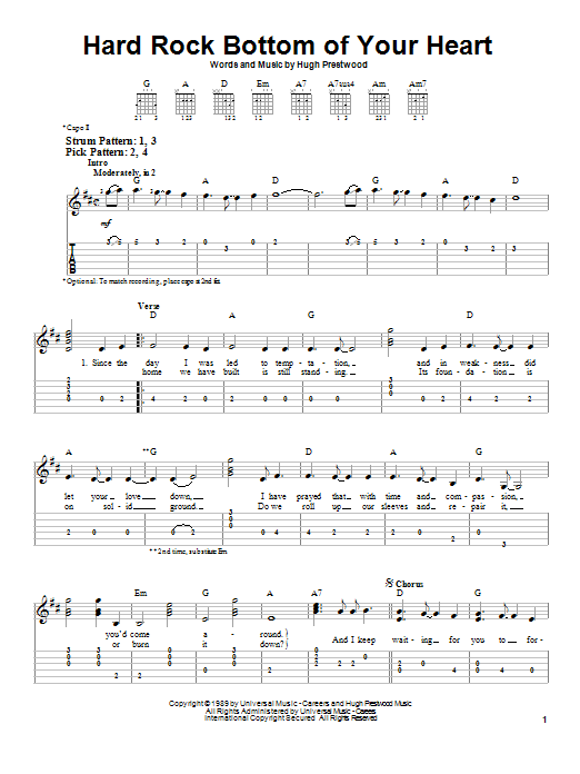 Hard Rock Bottom Of Your Heart (Easy Guitar Tab) von Randy Travis