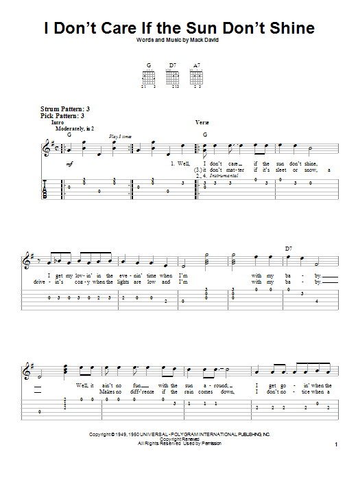 I Don't Care If The Sun Don't Shine (Easy Guitar Tab) von Elvis Presley