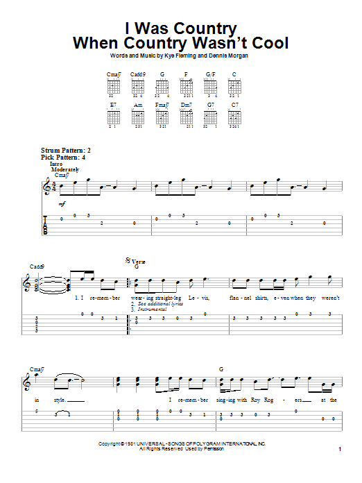 I Was Country When Country Wasn't Cool (Easy Guitar Tab) von Barbara Mandrell