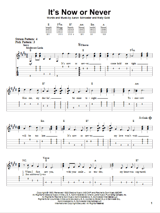 It's Now Or Never (Easy Guitar Tab) von Elvis Presley