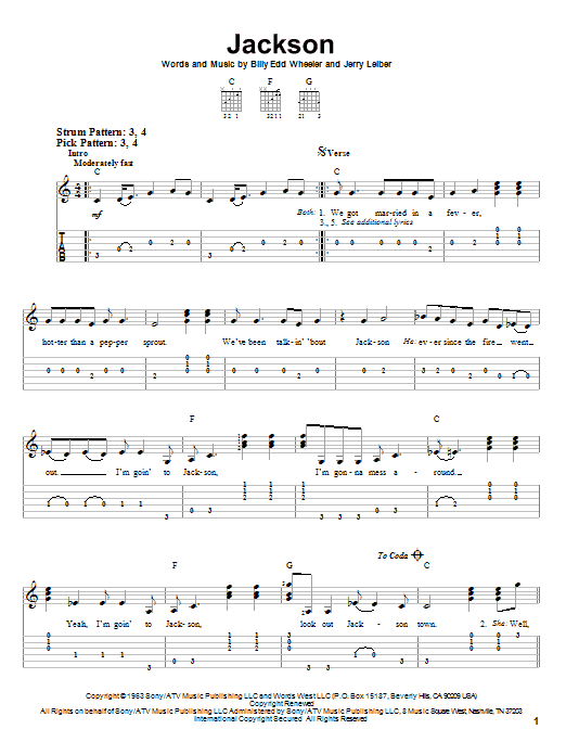 Jackson (Easy Guitar Tab) von Johnny Cash & June Carter