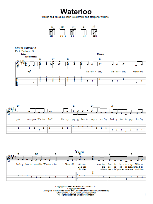 Waterloo (Easy Guitar Tab) von Stonewall Jackson