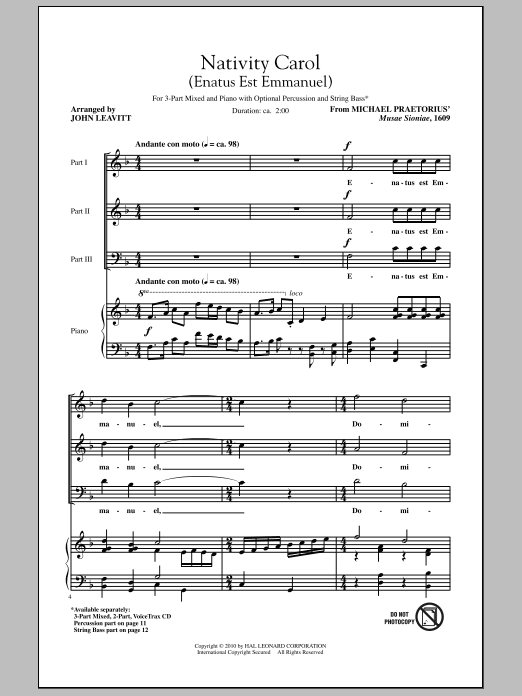 Nativity Carol (Enatus Est Emmanuel) (3-Part Mixed Choir) von John Leavitt