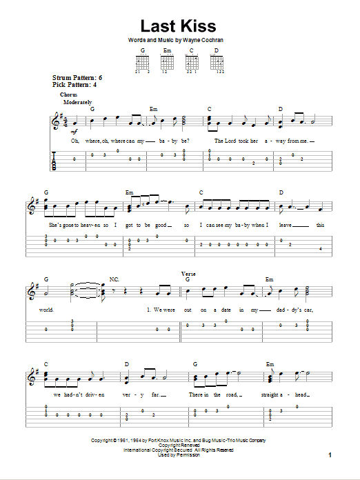 Last Kiss (Easy Guitar Tab) von J. Frank Wilson