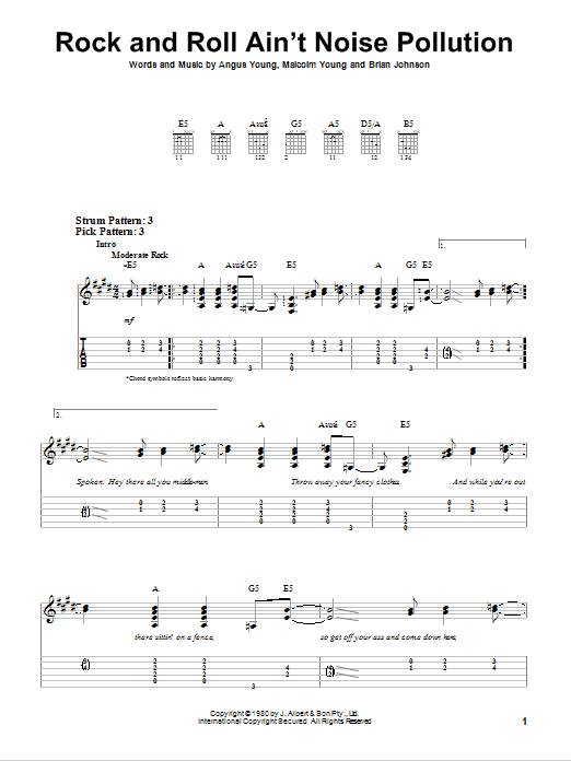 Rock And Roll Ain't Noise Pollution (Easy Guitar Tab) von AC/DC