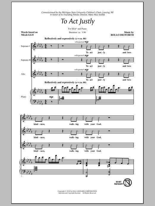 To Act Justly (SSA Choir) von Rollo Dilworth