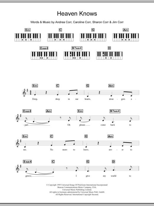 Heaven Knows (Piano Chords/Lyrics) von The Corrs