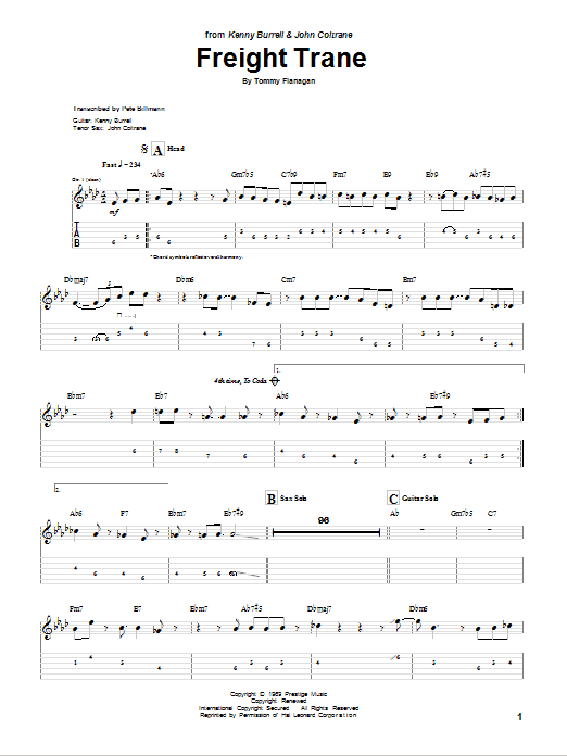 Freight Trane (Guitar Tab) von Kenny Burrell