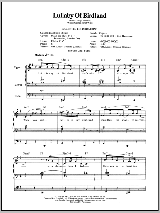 Lullaby Of Birdland (Organ) von George Shearing