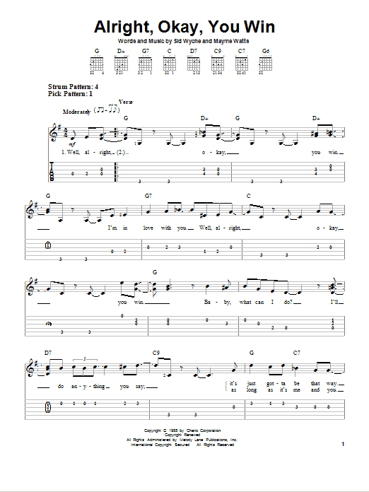 Alright, Okay, You Win (Easy Guitar Tab) von Peggy Lee