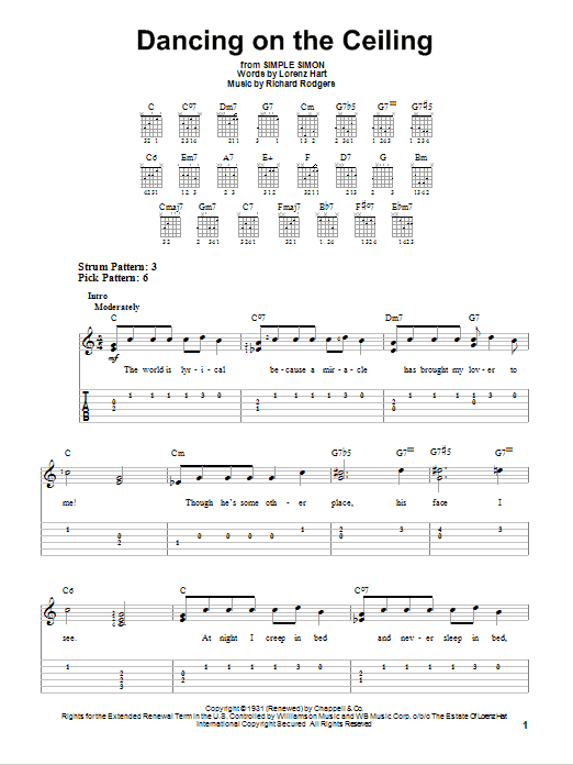 Dancing On The Ceiling (Easy Guitar Tab) von Rodgers & Hart